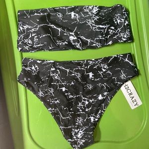 Womens black marble 2 piece swim suit
